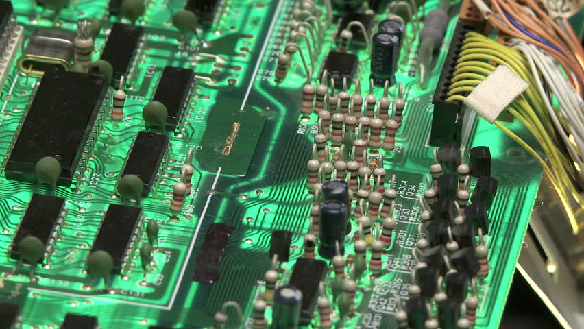 Dolly shot of electronic circuit boards