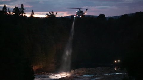 Quebec, Canada - July 2016 - Helicopter Search and Rescue for Drowning Victims. 