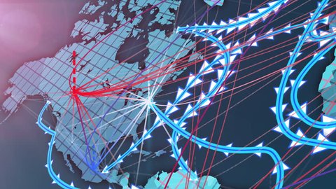 World Data Flow - International Trade Network - 3D Animated Shipping or Internet Trade Routes and Connections