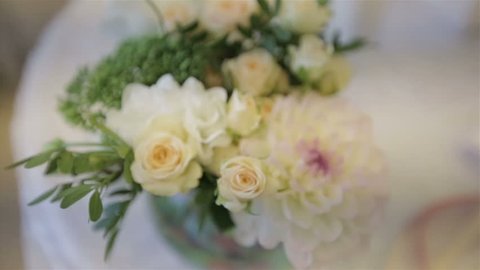 Bouquet of fresh roses. Festive bouquet of fresh flowers. Wedding bridal bouquet. Wedding flowers. Stock Video