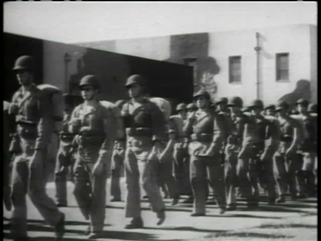 Soldiers marching during basic training at Camp Pendleton Marine Corps Base