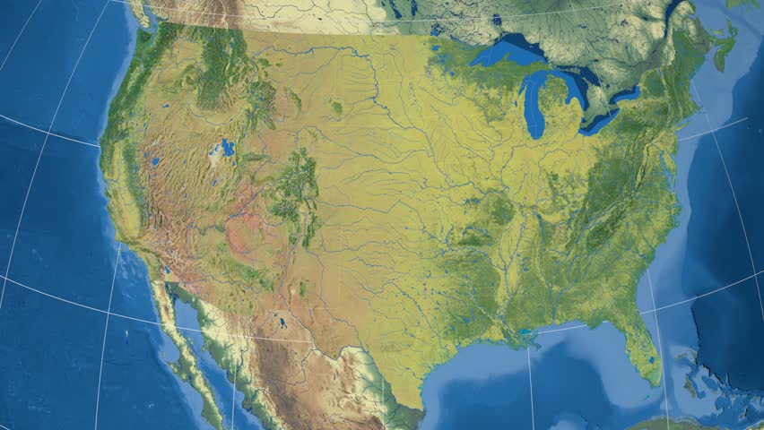 Louisiana region extruded on the topographic map of United States. Rivers and lakes shapes added. Elements of this image furnished by NASA