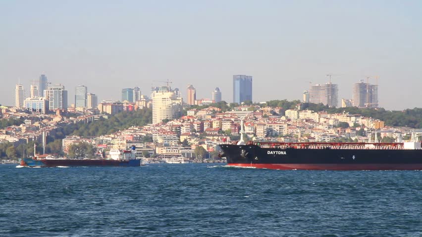 ISTANBUL - JUNE 6: Tanker ship DAYTONA (IMO: 9528043, Malta) sails in Bosporus