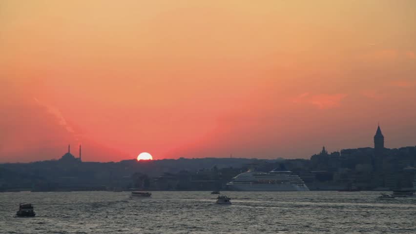Istanbul Harbor, timelapse on sunset 
