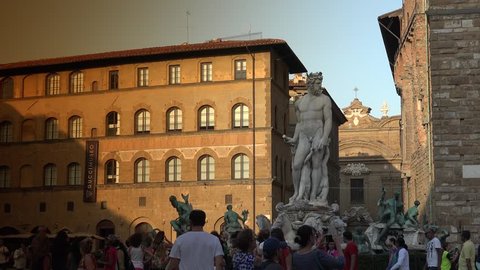 FLORENCE, ITALY-circa 2015: Palazzo Vecchio and the Piazza della Signoria- World Heritage Site in Tuscany.It is the meeting place of Florentines as well as the numerous tourists.ULTRA HD 4K, real time