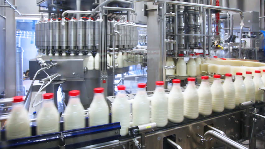Fresh milk poured into bottles, screwed red caps and send to consumers | Shutterstock HD Video #1866304