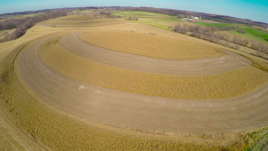 Aerial over drumlin crop circles in rural Wisconsin. (Wisconsin 2010s)
