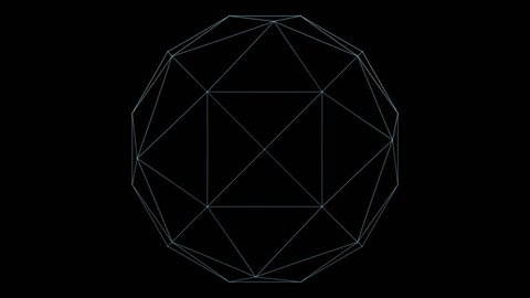 Retro 3D Vector Poly Ball. Wireframe of a rotating polygon ball with holographic flicker and chromatic aberration for screen replacements and simulation. Arkivvideo
