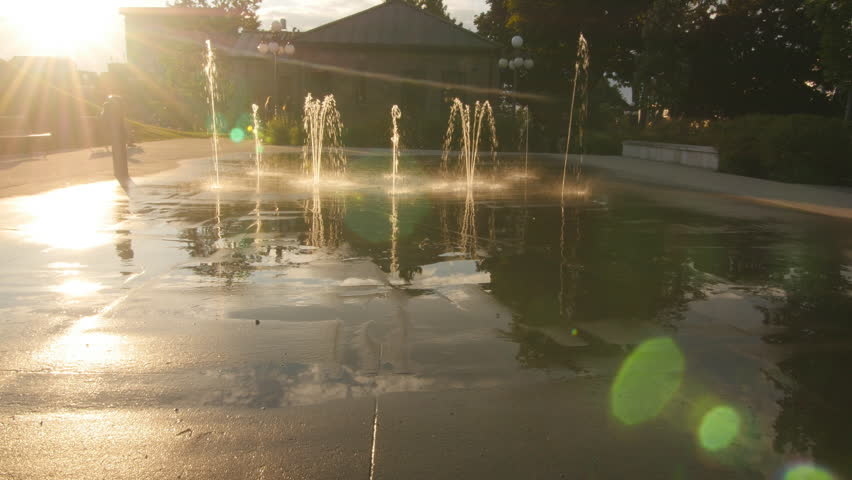 Fountains in the evening sun in Parc de l