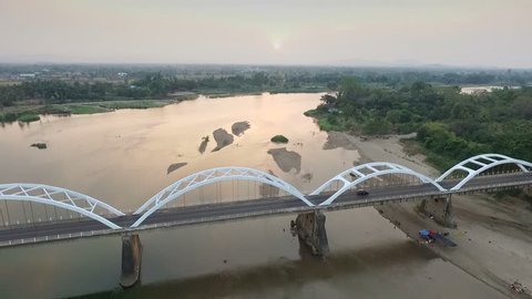 Old Bridge In Thailand Aerial drone shot