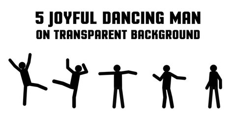 Animated pictogram man happy dancing, rejoicing. 5 consecutive circular movements on a transparent background.