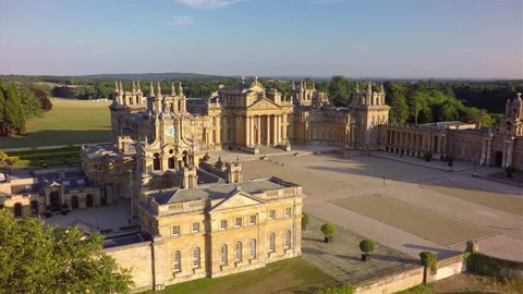 Aerial view flying over the Great Court at Blenheim Palace