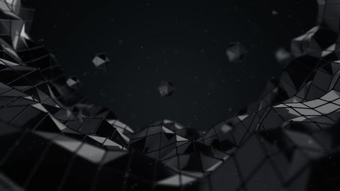 Abstract background with animation moving vertex of polygonal surface. Animation of seamless loop.