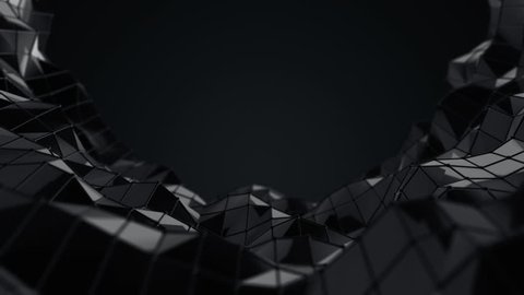 Abstract background with animation moving vertex of polygonal surface. Animation of seamless loop.