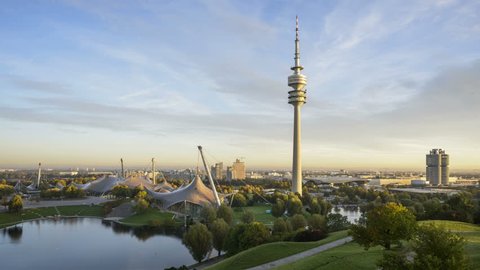 Olympic Park Munich with TV Tower, Munich, Germany - Full HD Night to Day Time lapse video
