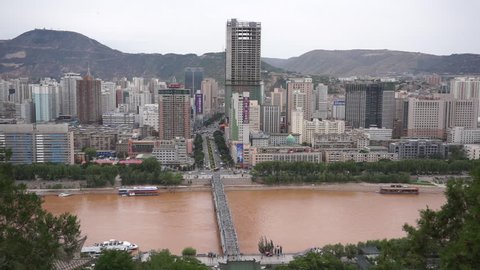 June 6,2016-Lanzhou,China: Zhongshan Bridge, also called the first bridge over the Yellow River, first built in 1907, now is a tourist landmark of Lanzhou city.