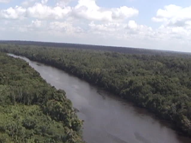 Aerial view of flying over a river