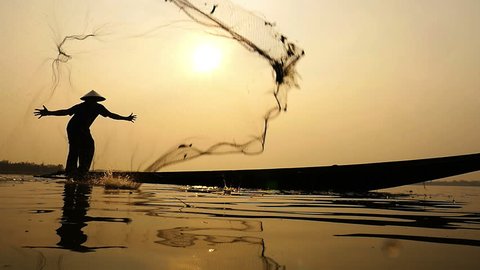 Silhouette Traditional Fishermen Throwing Net Fishing Stock Footage Video  (100% Royalty-free) 18755573
