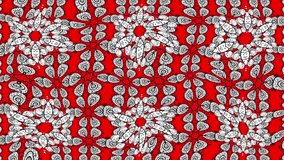 Ethnic ornament mandala geometric patterns in white colors on red background. Video screensaver. 