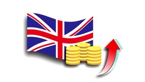 Motion graphics of the British flag with coins piling up and an upwards arrow - Powered by Shutterstock - Get 15% off with code: PIKWIZARD15