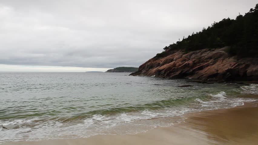 View of the rocky cliff shore line at Acadia National Park. Maine, New England, USA
