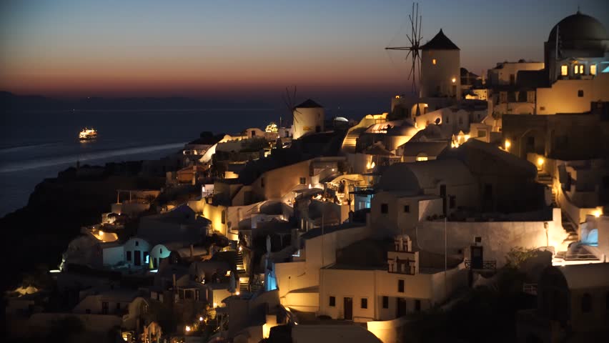 Night in Santorini Greece, Sea, Stock Footage Video (100% Royalty-free
