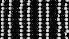 Abstract random animated background with black and white spheres. Seamless loop