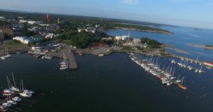 Aerial time-lapse of the south harbour in the city of Hanko, in Uusimaa, Finland