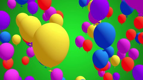 Colorful Balloons flying in slow motion, Festive, Party Video Background, Lots of colorful balloons rise up over green background full hd and 4k.