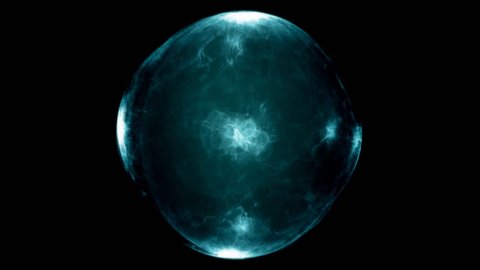Blue spherical emission in a dark background