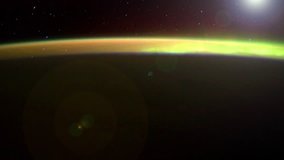 International Space Station ISS Aurora Borealis over North Atlantic Ocean, Time Lapse 4K. Created from Public Domain images,courtesy of NASA JSC:http://eol.jsc.nasa.gov. Flare and subtle motion effect