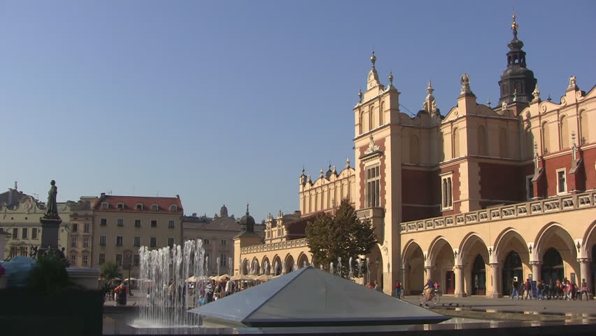 Cloth Market and new fountain at Main Market Square, Krakow, Poland