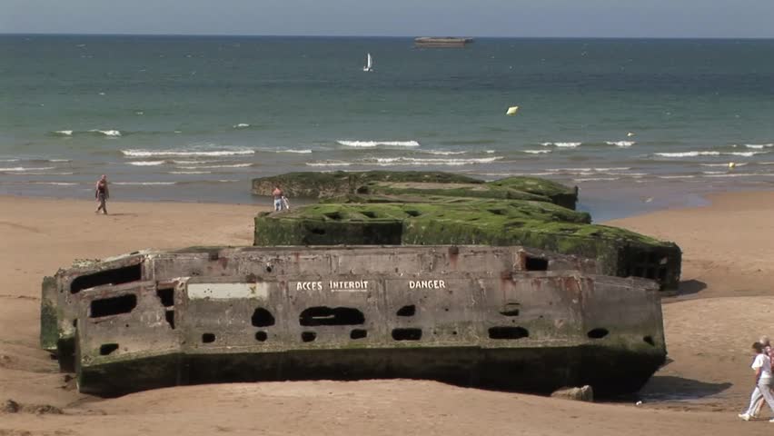 WWII remnants of the Mulberry artificial Harbour on Gold Beach  Arromanches-les-Bains where the Normandy landings took place on D-Day June 6th 1944 in Calvados Department Normandy, France