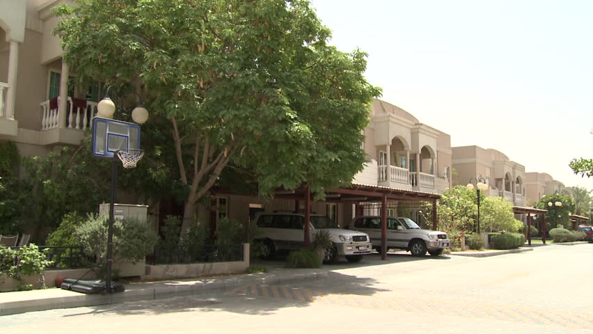Al Garhoud residential district, Deira, Dubai. MCU of a quiet suburban residential road in the Garhoud neighborhood of Deira. (Dubai, UAE-2013)