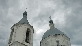 church russian orthodox domes against the sky blue slow motion video