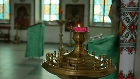 light candle service church in russian orthodox, christianity church slow motion video