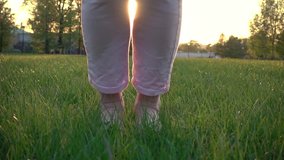 Barefoot Woman Jumping In Slow Motion On Sunset
