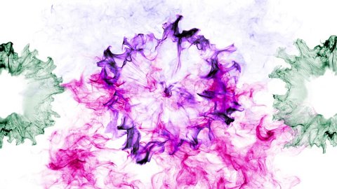 Abstract ink background. Color shapes with ink floating in water, white background.