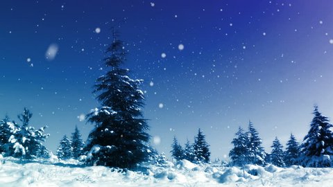 Beautiful winter blue forest with snow-covered trees on a bright sunny day landscape snow falling at the fir trees branches Christmas Winter New Year background trembling flame Scenery falling snow