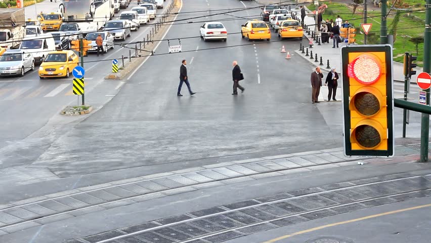 ISTANBUL - DECEMBER 3:Modern tram passes on crossroad, December 3, 2010 in
