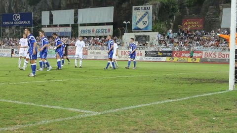 RIJEKA, CROATIA - AUGUST 26: Soccer match between "HNK Rijeka" and "HNK Sibenik", Damir Kreilach scoring a goal, HNK Rijeka player (First Croatian Football League) on Aug 26, 2011.  in Rijeka, Croatia.