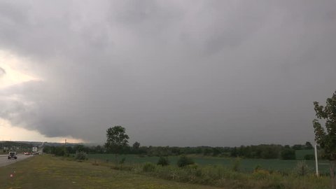 Ontario,Canada August 2016 Wall cloud on approaching severe tornado warned thunderstorm
