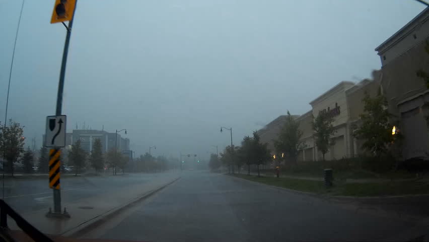 Markham, Ontario, Canada August 2016 POV driving in severe heavy rain and thunderstorm on highway
