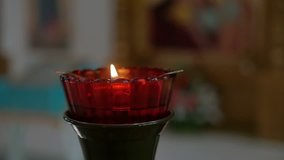 Incense burning candle in the russian church orthodox slow motion video