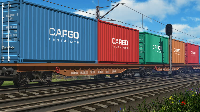 Freight train with cargo containers passing by Royalty-Free Stock Footage #1890565