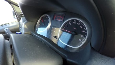 Car Dashboard while driving. Stable 40 km/h (25 mph).