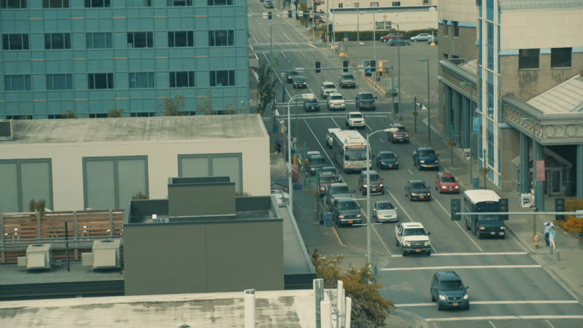 Cars on the street in downtown Anchorage, Alaska