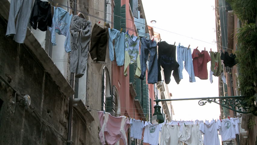 Clothes on washing line in the backyard in Venice