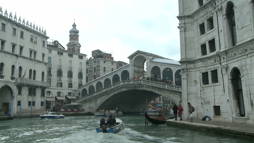 Boating through the Rialto Bridge on the Canale Grande on 24th of February in