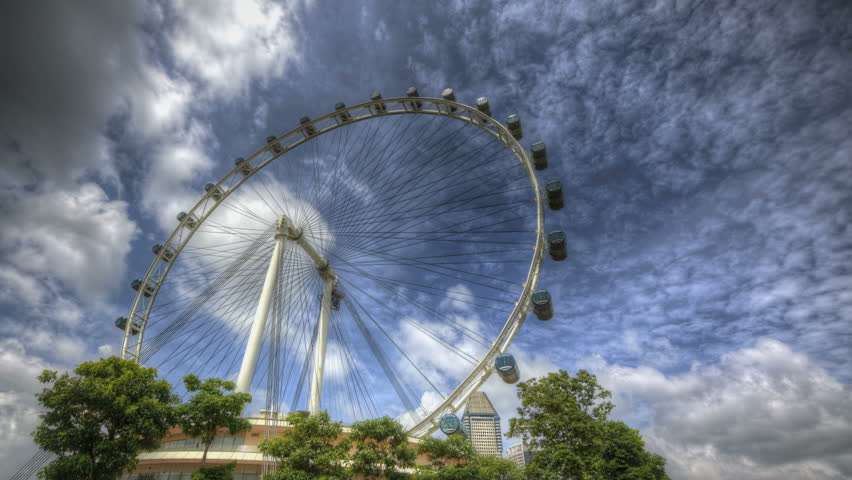 Zoom in of a Timelapse of Singapore Flyer with clouds